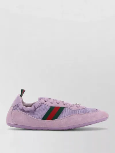 Gucci Fabric And Suede Shift Sneakers Mesh Panels In Pink