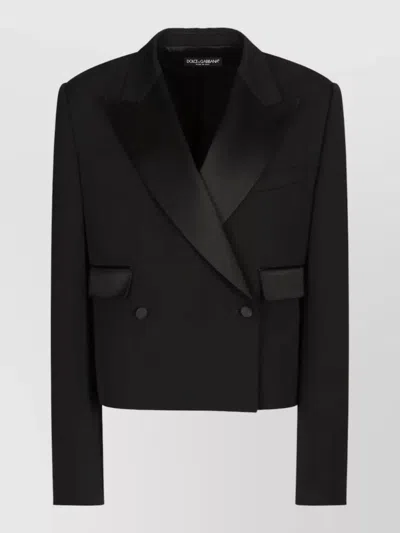 Dolce & Gabbana Gabardine Blazer Double Breasted Peak Lapels In Black