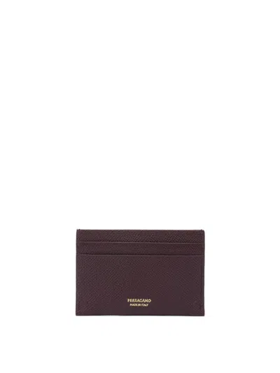 Ferragamo Gancini-buckle Leather Cardholder In Burgundy