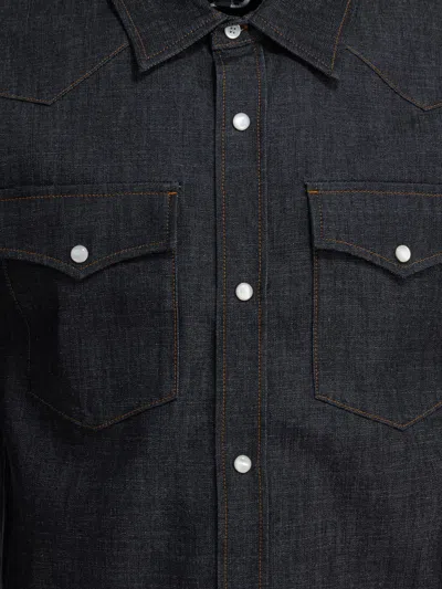 Apc Western Long-sleeved Shirt In Blue