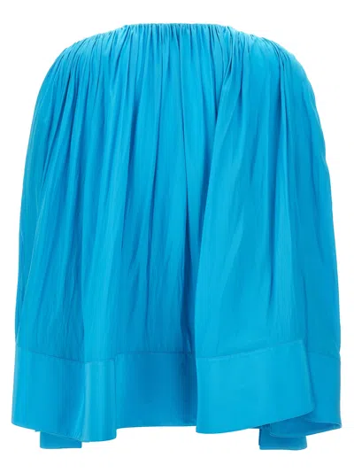 Lanvin Flowing Pleated Blouse Tie Neck In Blue
