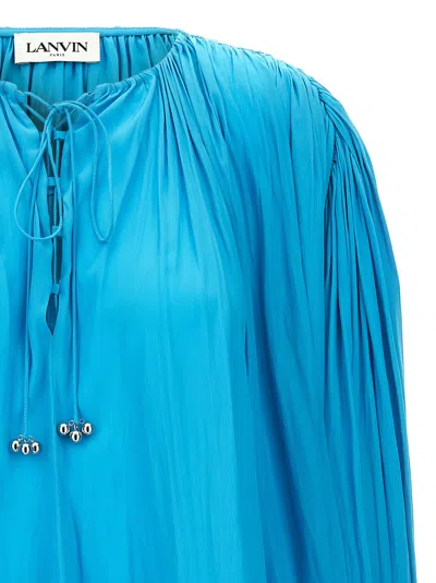 Lanvin Flowing Pleated Blouse Tie Neck In Blue