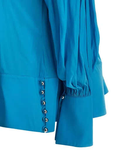 Lanvin Flowing Pleated Blouse Tie Neck In Blue