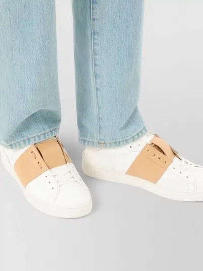 Valentino Garavani Open Sneakers In Leather With Contrast Colored Stripe And Stud Detail In Nude