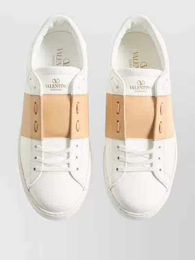 Valentino Garavani Open Sneakers In Leather With Contrast Colored Stripe And Stud Detail In Nude