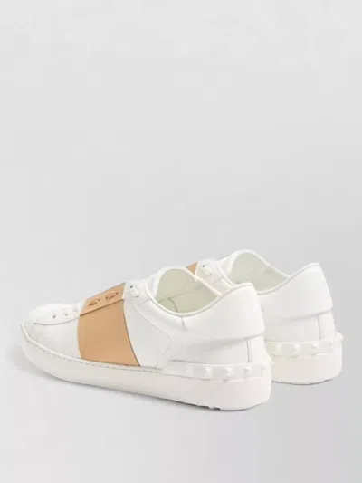 Valentino Garavani Open Sneakers In Leather With Contrast Colored Stripe And Stud Detail In Nude