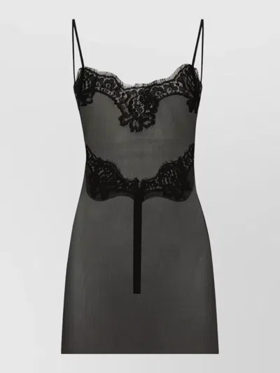 Dolce & Gabbana Lace Trim Stretch Tank Top Open Back In Black