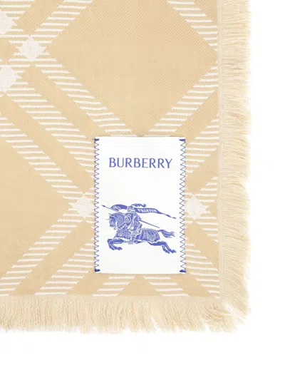 Burberry Wide Silk And Wool Scarf Scarves And Foulards Beige In Neutral