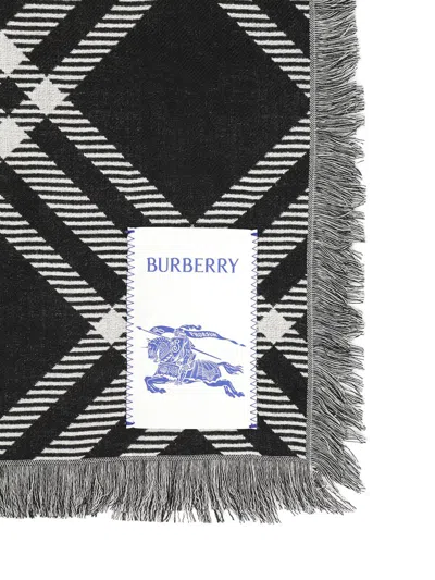 Burberry Wide Silk And Wool Scarf Scarves And Foulards Black In Black