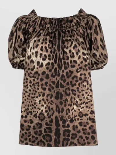 Dolce & Gabbana Short Sleeve Top In Poplin Leopard Print Clothing In Brown