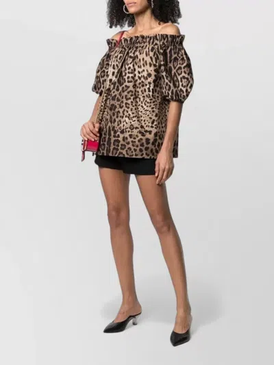 Dolce & Gabbana Short Sleeve Top In Poplin Leopard Print Clothing In Brown