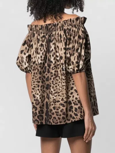 Dolce & Gabbana Short Sleeve Top In Poplin Leopard Print Clothing In Brown