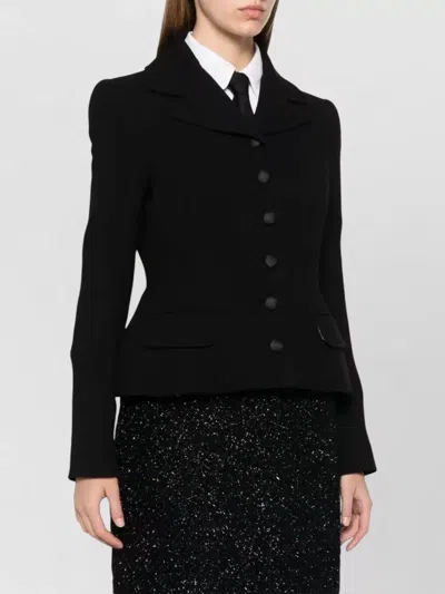 Dolce & Gabbana Wool Crepe Blazer Fitted Silhouette Epaulettes In Black