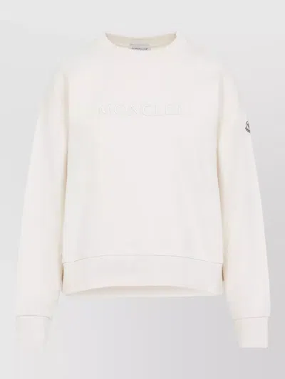 Moncler Crew Neck Sweatshirt Long Sleeves Ribbed Trims In Multi