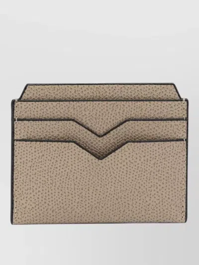 Valextra Four Card Holder Compact Design Stitching In Brown