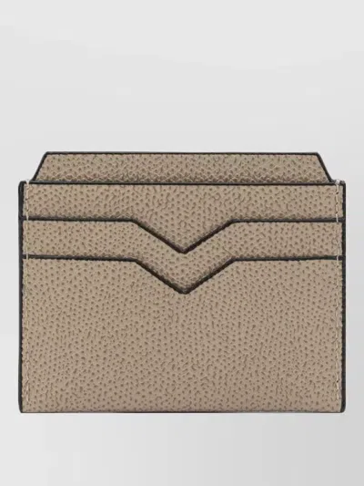 Valextra Four Card Holder Compact Design Stitching In Brown