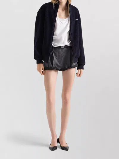 Prada Short Coat High Collar Front Pockets Ribbed Cuffs In Animal Print