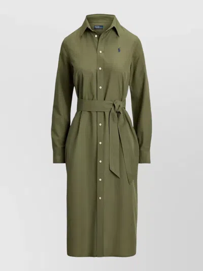 Polo Ralph Lauren Belted Cotton Linen Midi Shirt Dress In Multi
