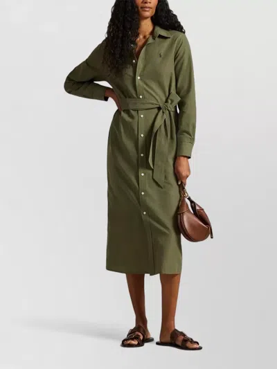 Polo Ralph Lauren Belted Cotton Linen Midi Shirt Dress In Multi