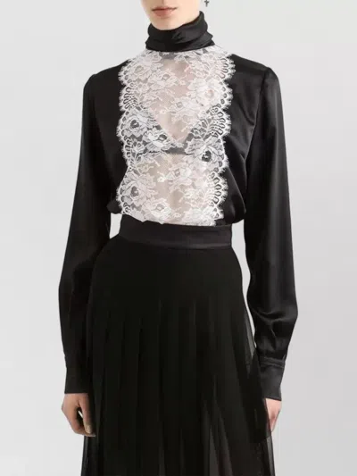 Dolce & Gabbana Lace Panel Blouse High Neck Long Sleeves In Multi