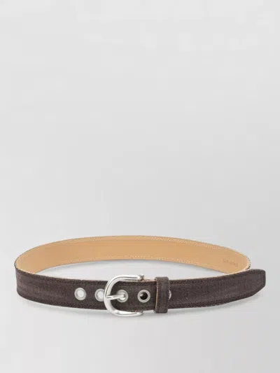 Our Legacy Denim Leather Belt Adjustable Length Eyelets In Brown