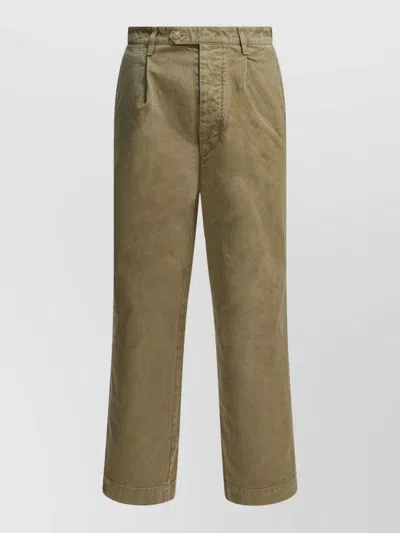 Auralee Chino Trousers Pleated Front Belt Loops Pockets In Neutral