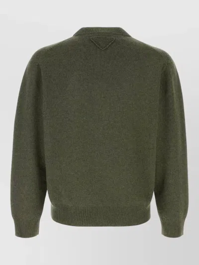 Prada Cashmere Crew Neck Sweater Long Sleeves In Green
