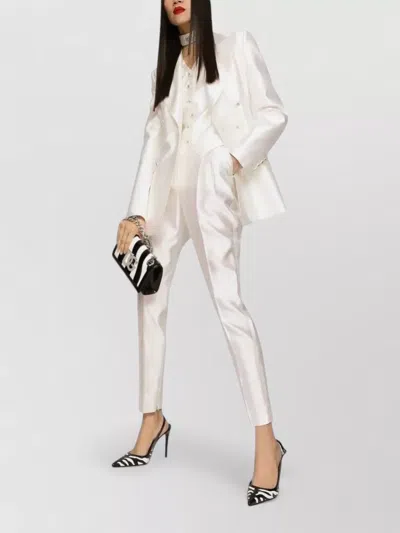 Dolce & Gabbana Double Breasted Blazer Structured Shoulders Silk In White