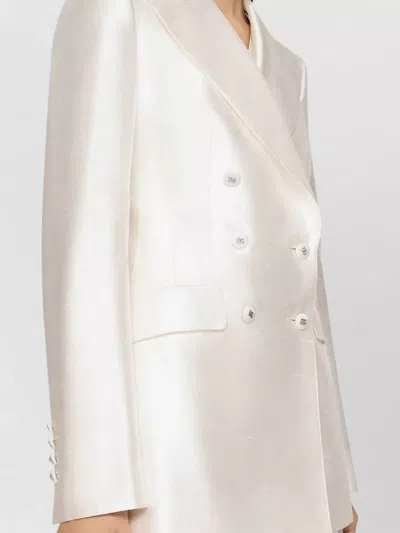 Dolce & Gabbana Double Breasted Blazer Structured Shoulders Silk In White