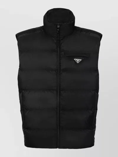 Prada High Collar Sleeveless Padded Jacket Couture In Black