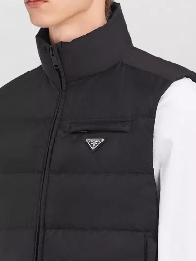 Prada High Collar Sleeveless Padded Jacket Couture In Black