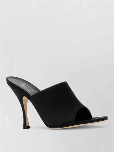 Gucci Satin Mules Peep Toe High Heel In Black