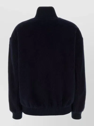 Prada Short Coat High Collar Front Pockets Ribbed Cuffs In Blue