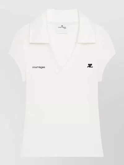 Courrèges Cropped Polo Shirt Collar Short Sleeves V Neck In Animal Print