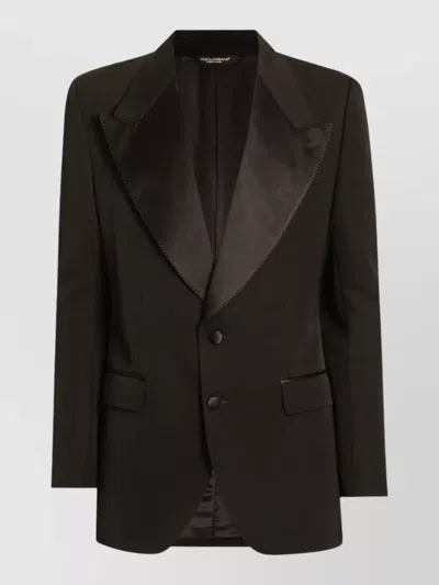 Dolce & Gabbana Satin Lapel Blazer Structured Shoulders Straight Hem In Brown