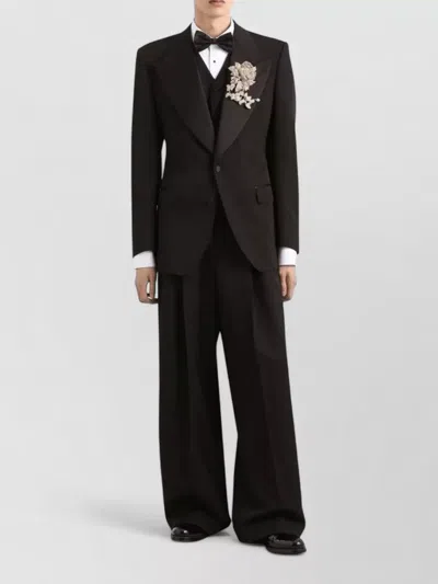 Dolce & Gabbana Satin Lapel Blazer Structured Shoulders Straight Hem In Brown