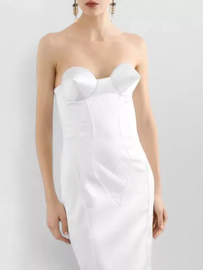 Dolce & Gabbana Strapless Midi Dress Corset Bodice Detail In White
