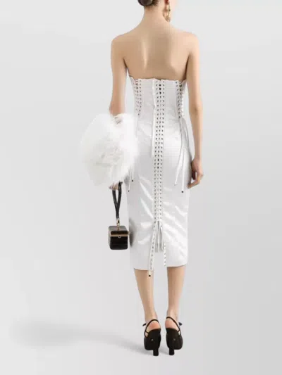 Dolce & Gabbana Strapless Midi Dress Corset Bodice Detail In White