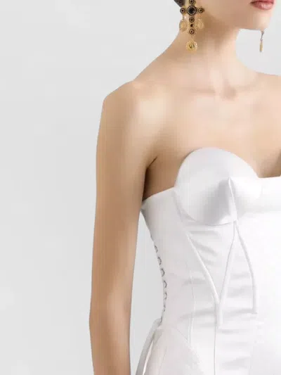 Dolce & Gabbana Strapless Midi Dress Corset Bodice Detail In White