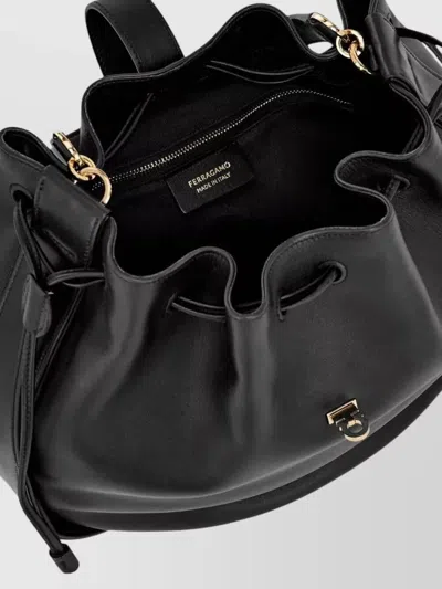 Ferragamo Buckle Bucket Crossbody Bag Top Handle In Black