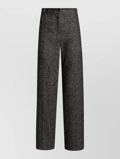 Dolce & Gabbana High Waist Herringbone Houndstooth Tailored Trousers In Black