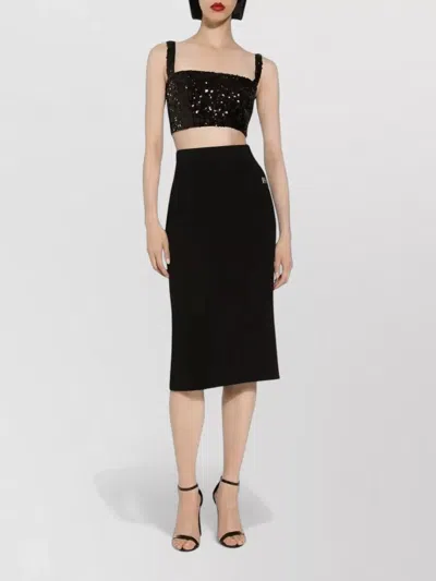 Dolce & Gabbana Cropped Sequin Top Square Neck Straps In Black