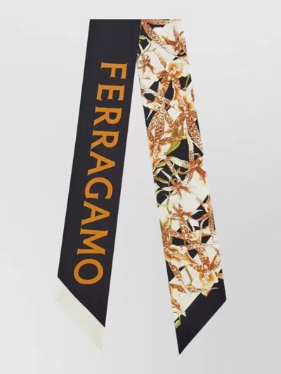 Ferragamo Gaia Scarf Floral Pattern Fringed Edges In Multi