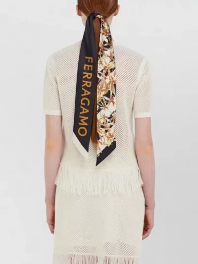 Ferragamo Gaia Scarf Floral Pattern Fringed Edges In Multi