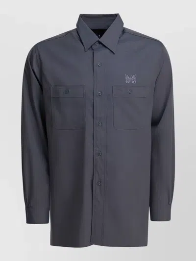 Needles Twill Shirt Featuring Button-down Collar In Gray