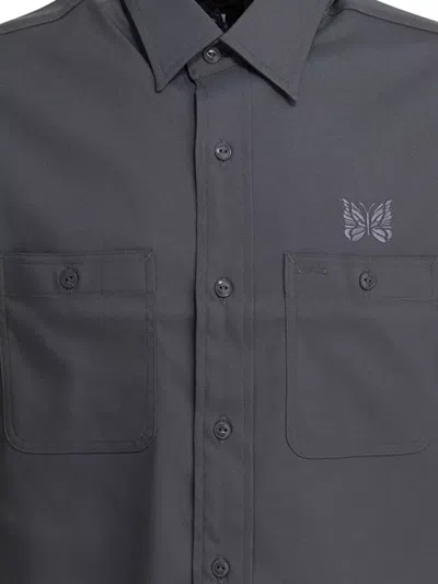 Needles Twill Shirt Featuring Button-down Collar In Gray