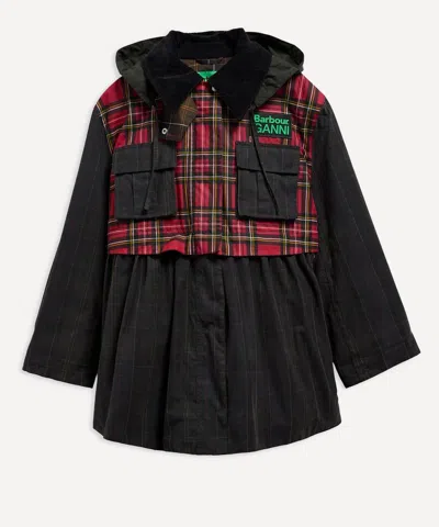 Barbour X Ganni Waxed Tartan Peplum Coat In Black