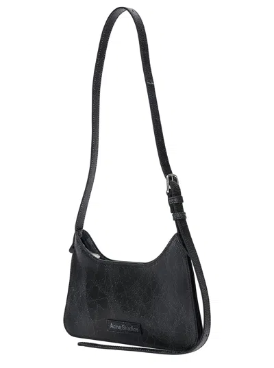 Acne Studios Women Black 'platt' Shoulder Bag With 'you Are Beautiful' Detail In Leather Woman In Black