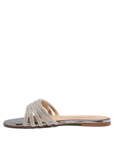 Ninalilou Silver Leather Sandals With Shimmering Straps In Silver