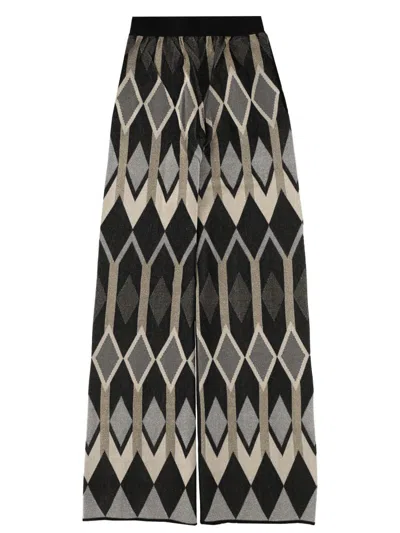 Circus Hotel Pants With Geometric Lamé Jacquard Design In Black